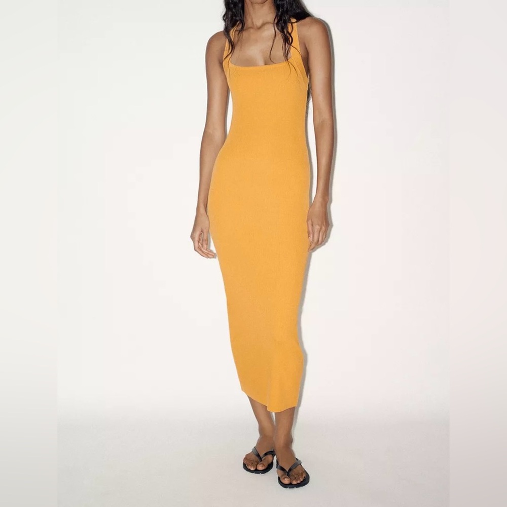 ZARA RIBBED KNIT MIDI DRESS